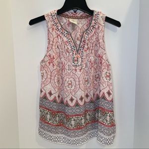 Knox Rose Patterned Pink Sleeveless Embroidered Peasant Top Blouse Size S